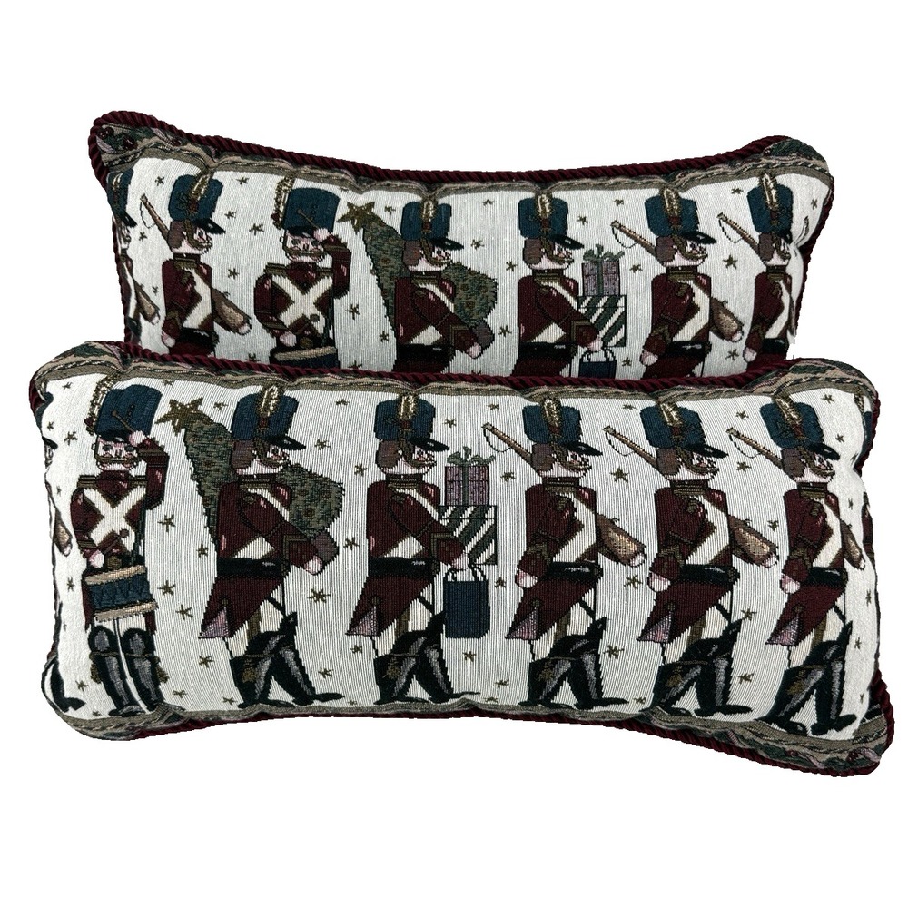 Vintage Newport Tapestry Christmas Toy Soldier Throw Pillows 22" x 12" Lot of 2